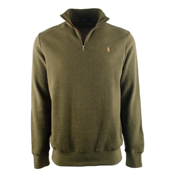 Men's Half Zip Suede Trim Mock Neck Pullover-AH-XL