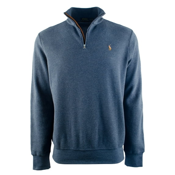 Men's Half Zip Suede Trim Mock Neck Pullover-DBH-S
