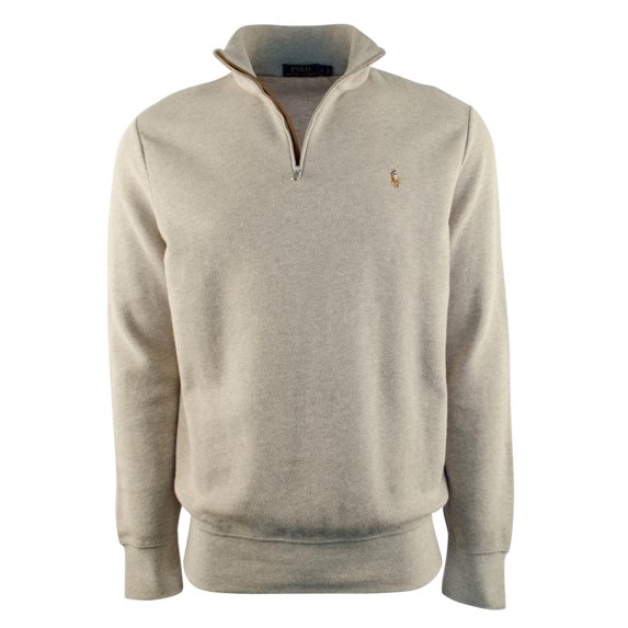 Men's Half Zip Suede Trim Mock Neck Pullover-FH-S