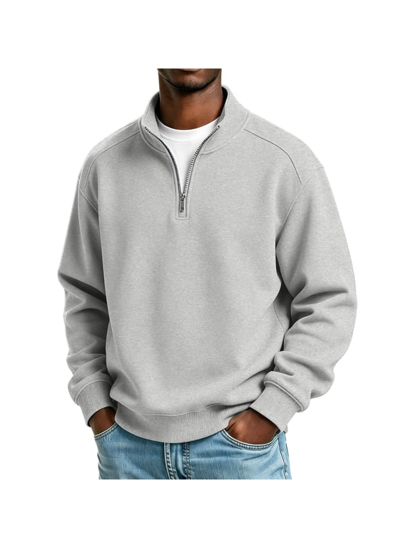 Men's Half Zip Sweatshirt Stand Collar Long Sleeve Casual Pullover Tops Fleece Jumper V Neck Long Sleeve 1/4 Zipper Sweatshirt Sherpa Thicken Plush Pullover Regular Fit Autumn Winter Sweatshirts