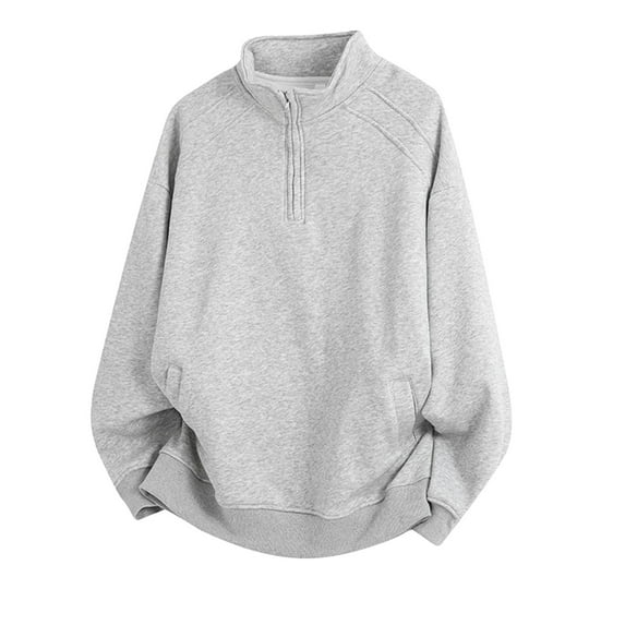 Men's Half Zip Sweatshirts Stand Collar Long Sleeve Solid Color Pullover Casual Stylish Sports Tops With Pockets (M, Gray)