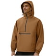 thumbnail image 1 of Men's Half-Zip Waterproof Jakcets Pullover Anorak Hooded Windbreaker Elastic Cuff Travel Hiking Jacket Coffee S, 1 of 9