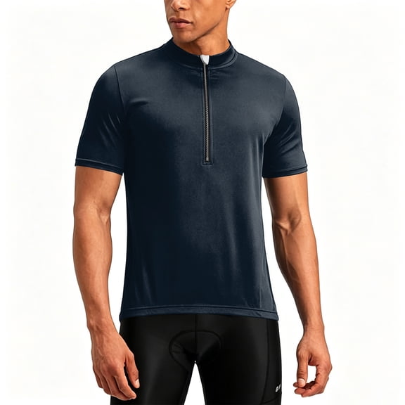 Men's Half Zipper Cycling Jersey Short Sleeves Bike Bicycle Shirts with Zipper Pocket Quick-Dry Breathable Navy S