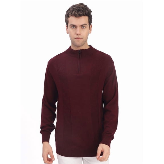 Cavardi Casual Men’s Half Zipper Sweater – Maroon | XXL