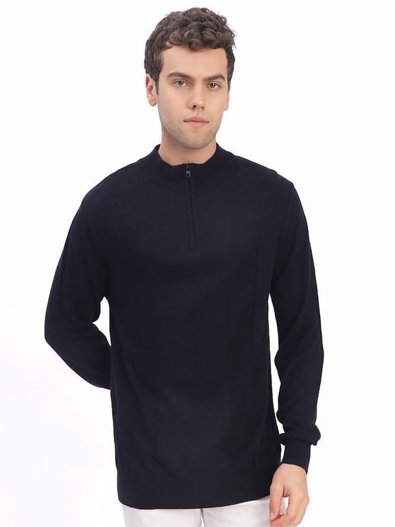 Casual Men’s Half Zipper Sweater – Navy | XXL