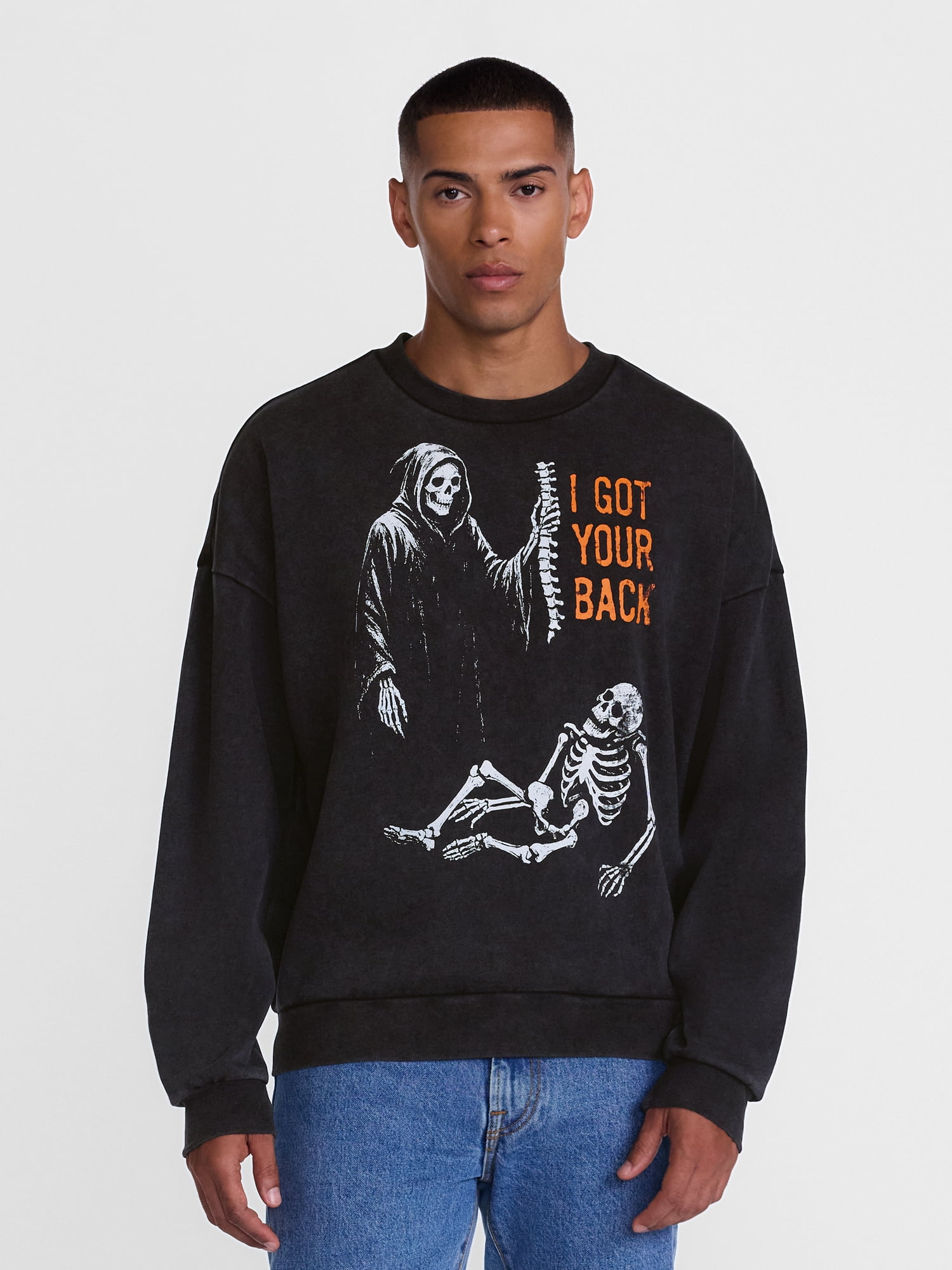 Men's Halloween Back Breaker Graphic Long Sleeve Sweatshirt from Way to Celebrate, Sizes XS-5XB