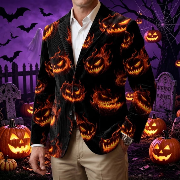 Men's Halloween Blazer Long Sleeve Suit Jackets Sports Coats Three Button Business Jacket with Pocket
