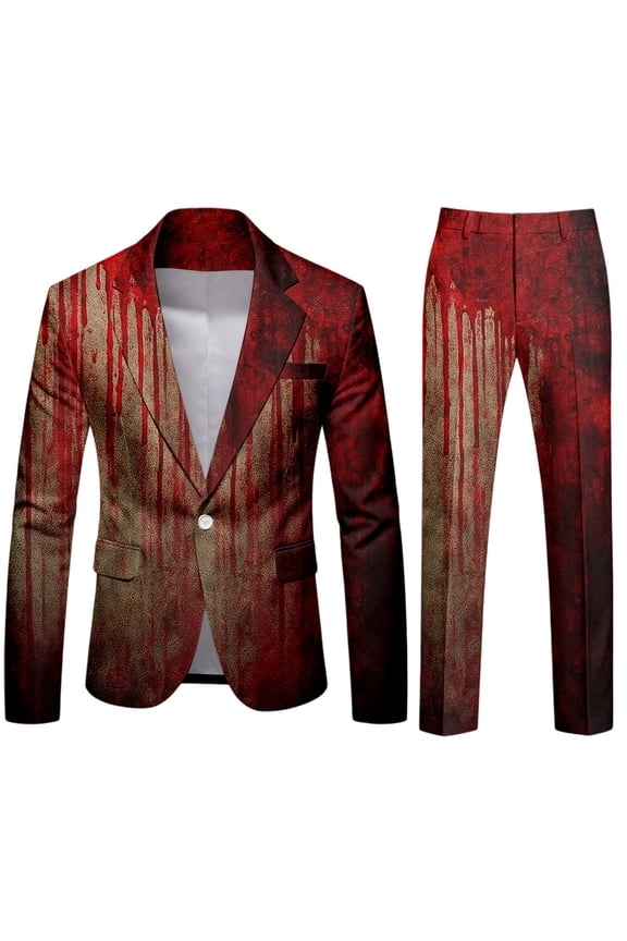 Men's Halloween Bloodstain Gothic Suit 3Pcs Dark Gentleman Blazer Trousers Bow Tie Formal Attire for Party Theme Events S-2XL