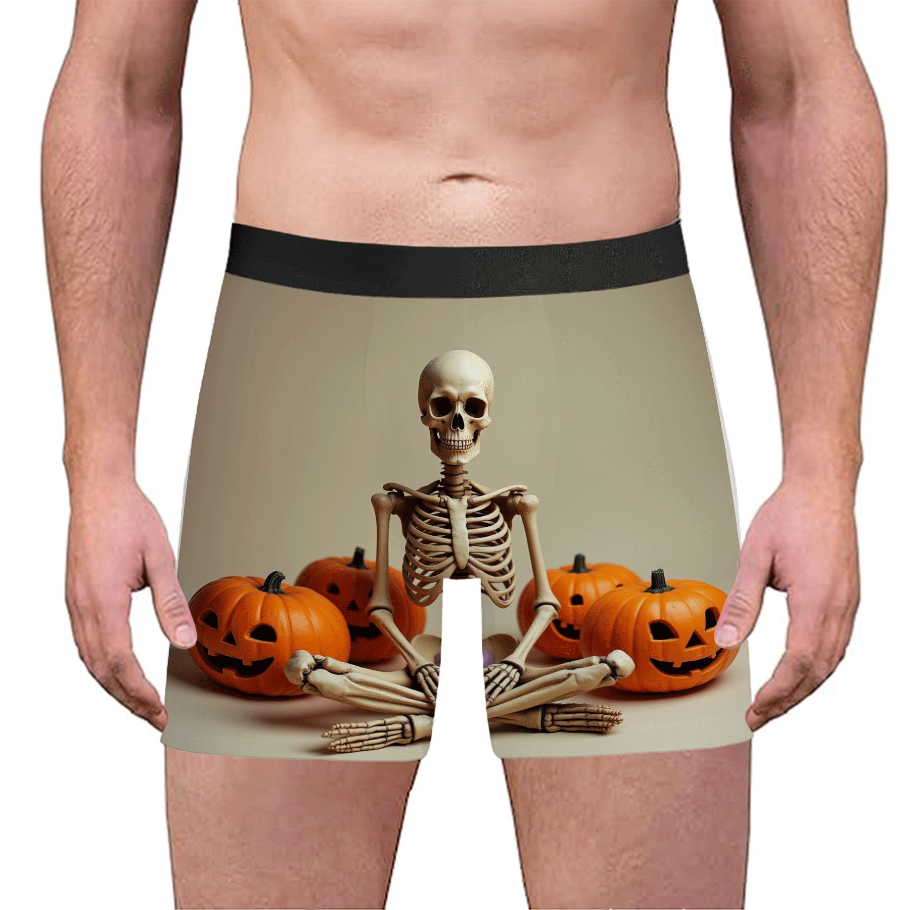 Boxer Skeleton Men's Halloween Boxer Briefs - Skeleton with Pumpkins Design Cross ...