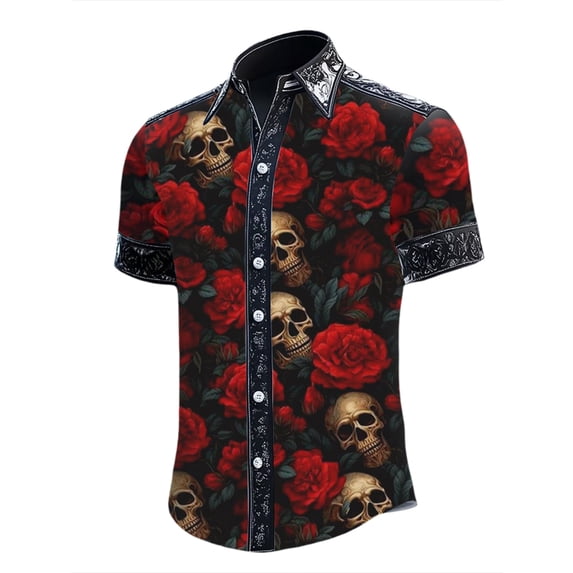Men's Halloween Button Down Collared Short Sleeve Shirt
