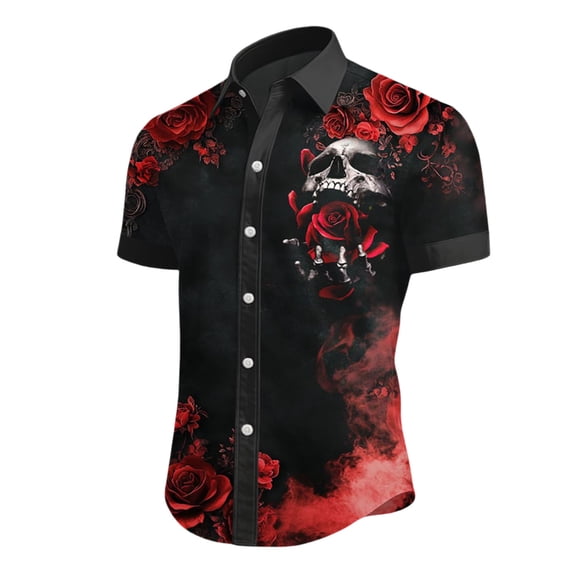 Men's Halloween Button Down Collared Short Sleeve Shirt