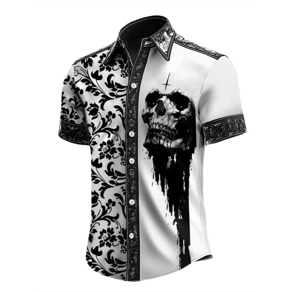 Men's Halloween Button Down Collared Short Sleeve Shirt