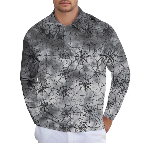Men's Halloween Casual Long Sleeve Shirts Half Button Casual Pullover Trendy Fall Tops