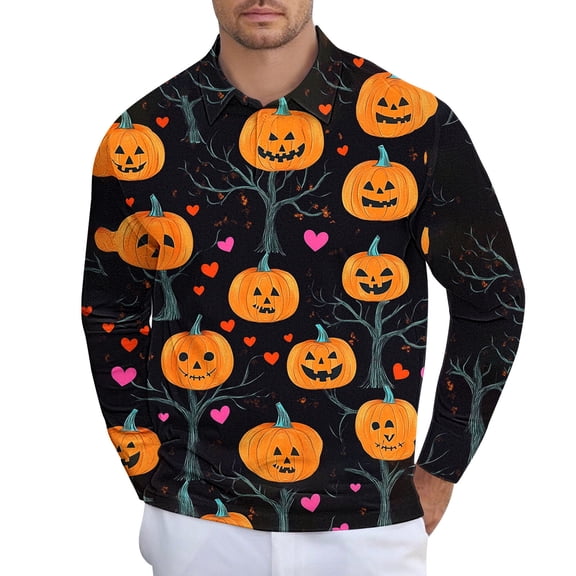 Men's Halloween Casual Long Sleeve Shirts Half Button Casual Pullover Trendy Fall Tops
