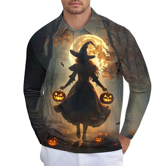 Men's Halloween Casual Long Sleeve Shirts Half Button Casual Pullover Trendy Fall Tops