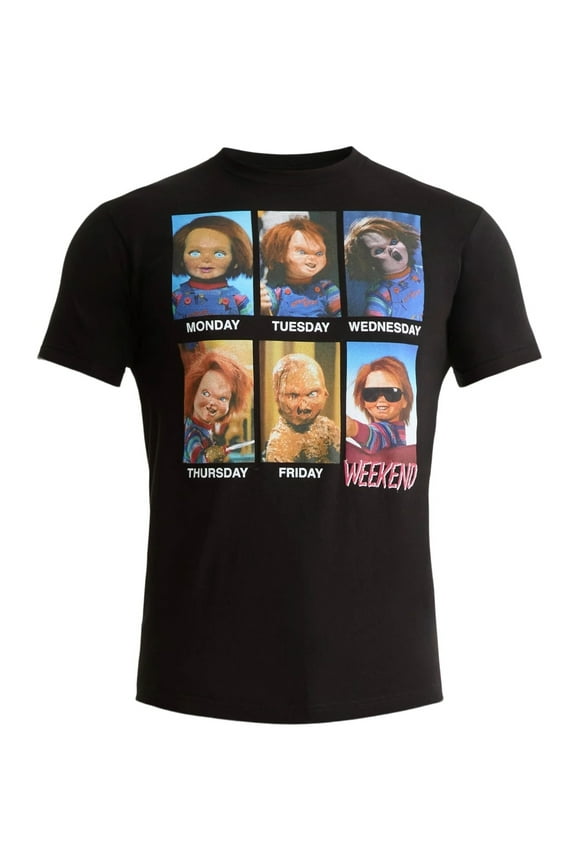 Men's Halloween Chucky Days of the Week Black Graphic T-Shirt - 2XL