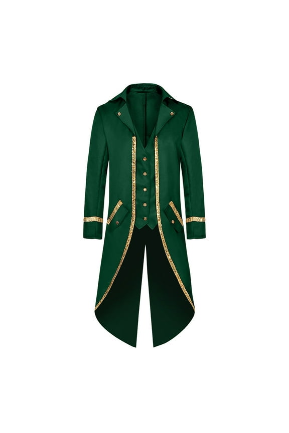 Men's Christmas Halloween Cosplay Medieval Soft Satin Fabric Mid-Length Retro Tailcoat Blazer Jacket for Stage Role Play Outfits