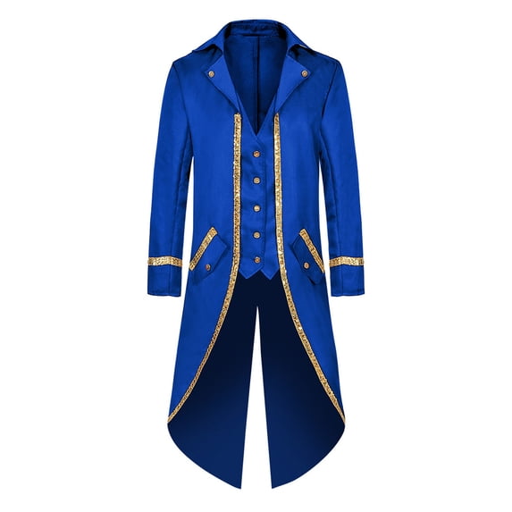 Men's Christmas Halloween Cosplay Medieval Soft Satin Fabric Mid-Length Retro Tailcoat Blazer Jacket for Stage Role Play Outfits