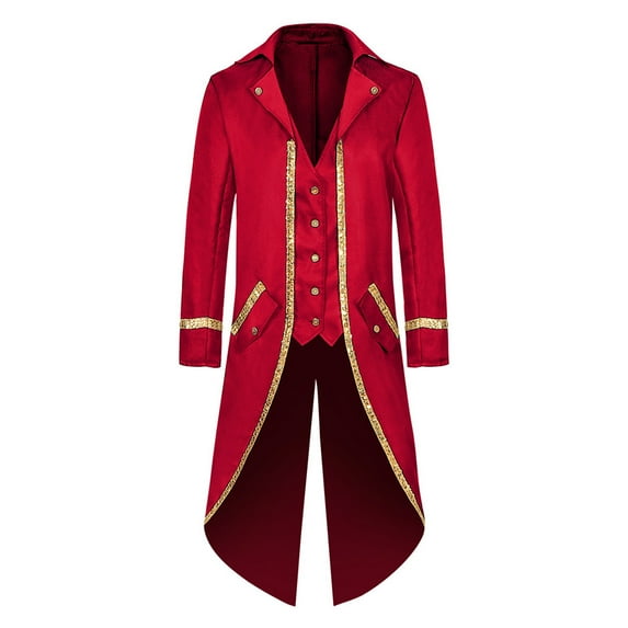 Men's Christmas Halloween Cosplay Medieval Soft Satin Fabric Mid-Length Retro Tailcoat Blazer Jacket for Stage Role Play Outfits
