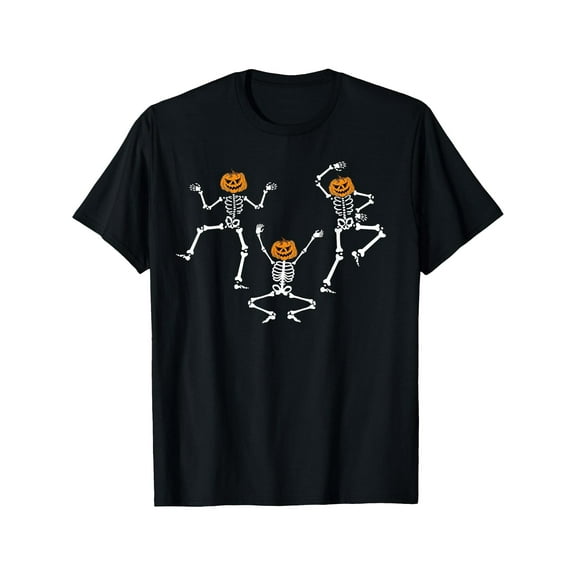 Men's Halloween Dancing Skeleton Graphic T-Shirt - 100% Cotton, Short Sleeve, Black, Fun & Spooky Design with Pumpkin Heads, Perfect Gift for Dad, Husband, Grandpa, Sizes S-XXXL