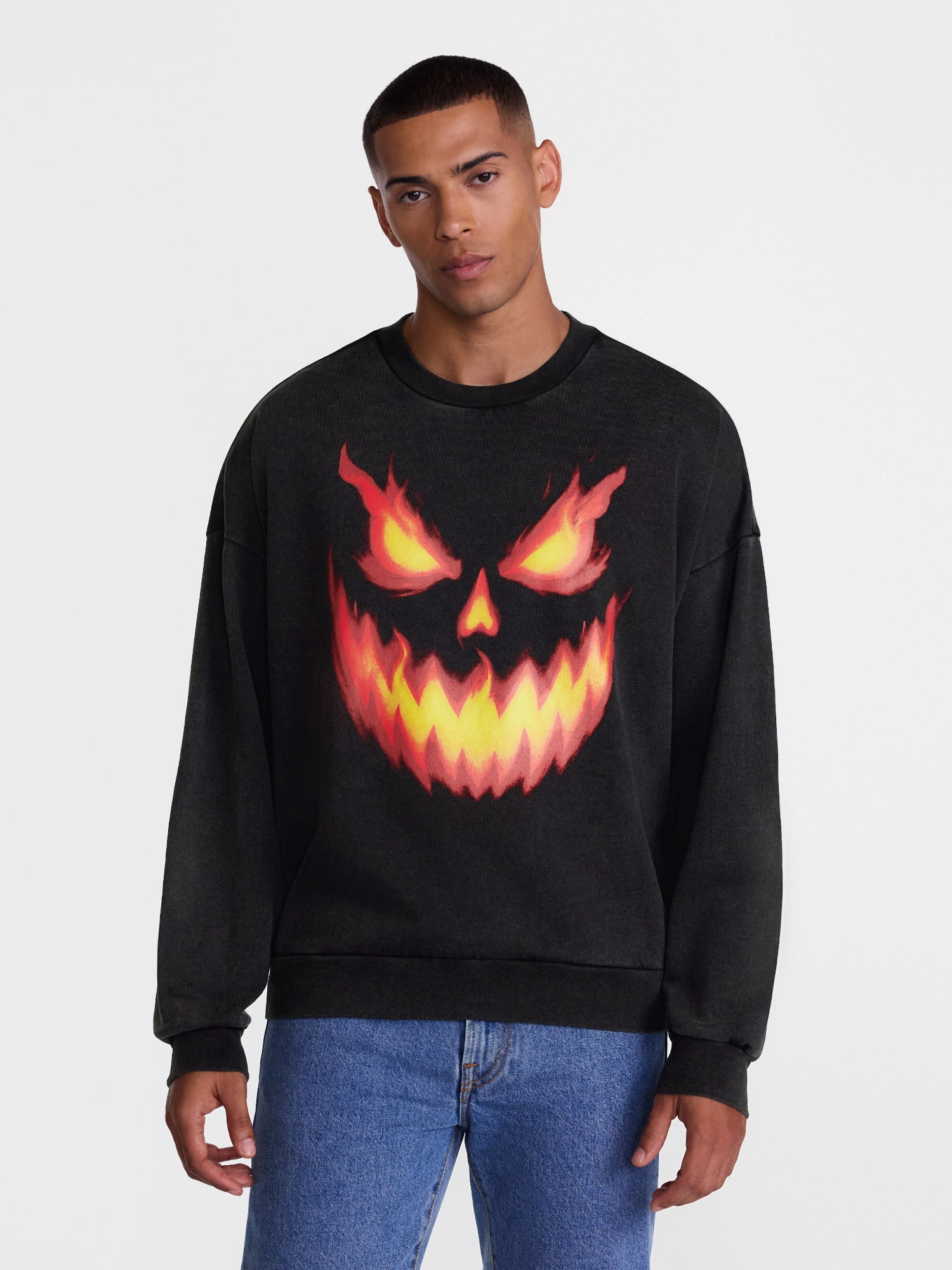 Men's Halloween Evil Jack Graphic Long Sleeve Sweatshirt from Way to Celebrate, Sizes XS-5XB