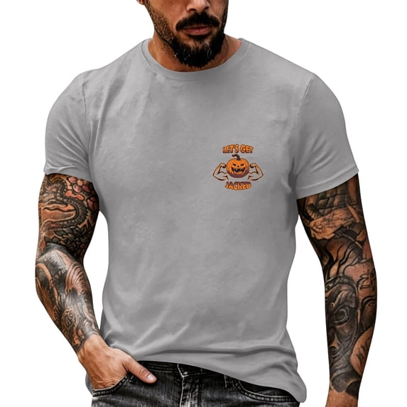 Men's Halloween Graphic T-Shirt, Pumpkin Chest Print Short Sleeve Tee, Casual Fall Holiday Top 2XL