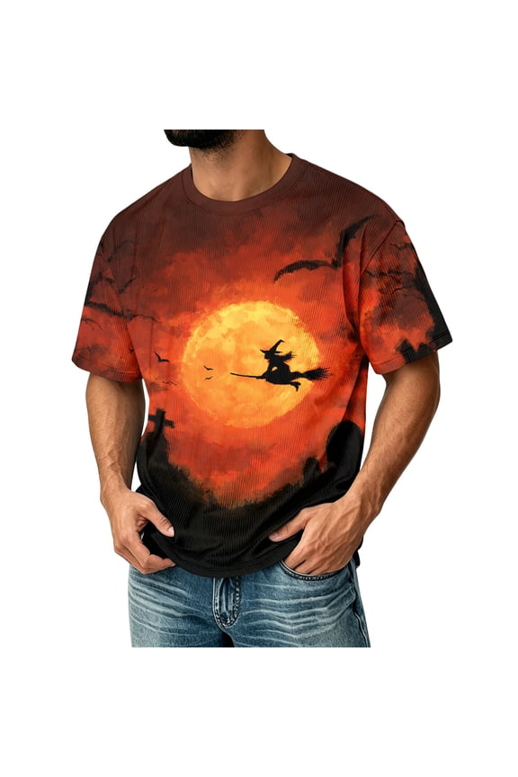 Men's Halloween Graphic Tee Cute Ghost Fall Pumpkin Graphic Shirt Casual Novelty Corduroy Fashion Pullover Blouse