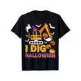 thumbnail image 1 of Men's Halloween Graphic Tee, Spooky Ghost in Hat & Patchwork Cloak with Pumpkin, Casual T-Shirt, Halloween Tops，Funny，cotton，black，S-5XL, 1 of 1