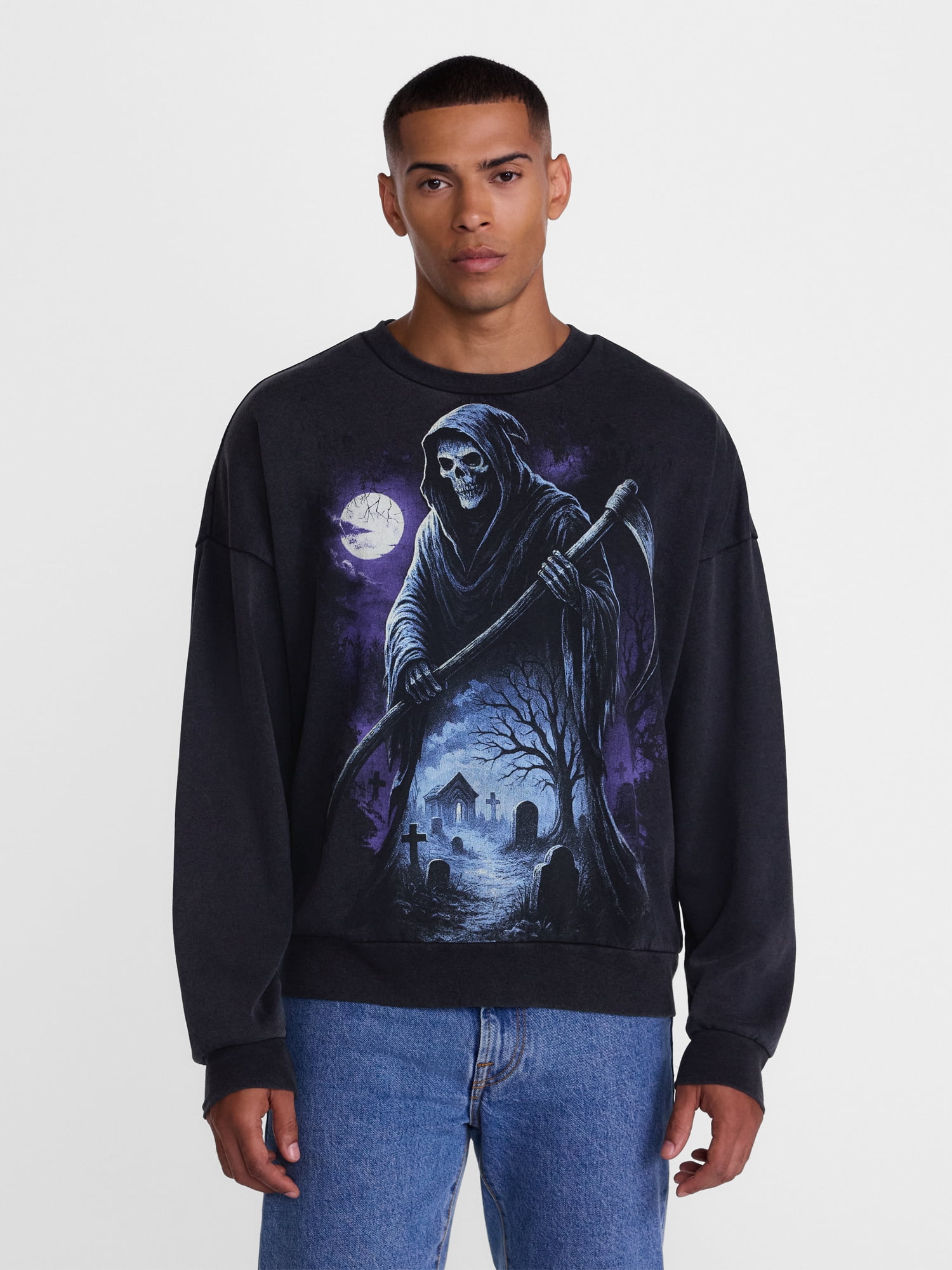 Men's Halloween Grim Reaper Graphic Long Sleeve Sweatshirt from Way to Celebrate, Sizes XS-5XB