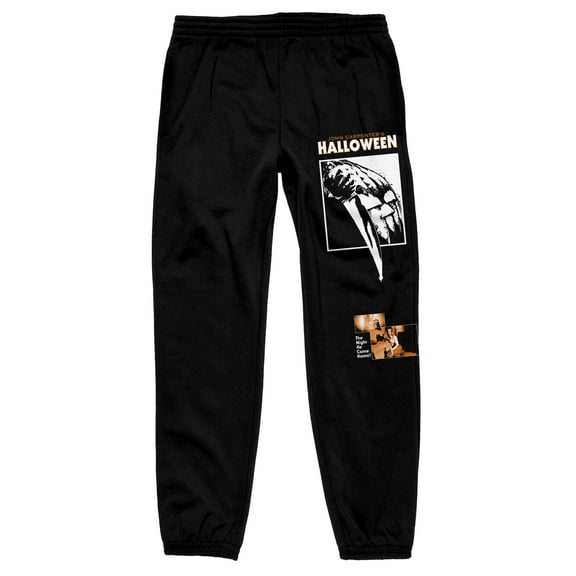 Men's Halloween Horror Movie Jason Mask & Knife Graphic Print Black Joggers-M