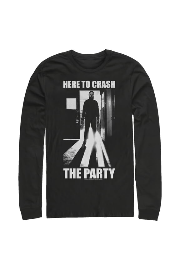 Men's Halloween II Michael Myers Crash the Party Long Sleeve Shirt Black Large