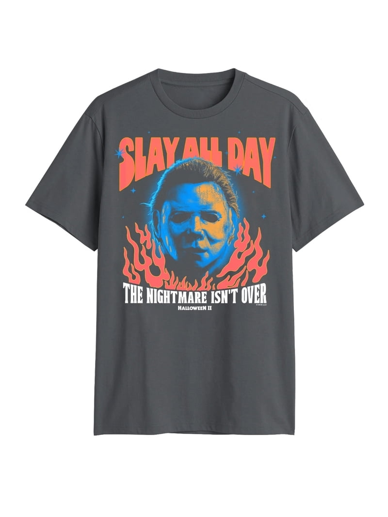 Men's Halloween II Slay All Day Gray Graphic T-Shirt - Small