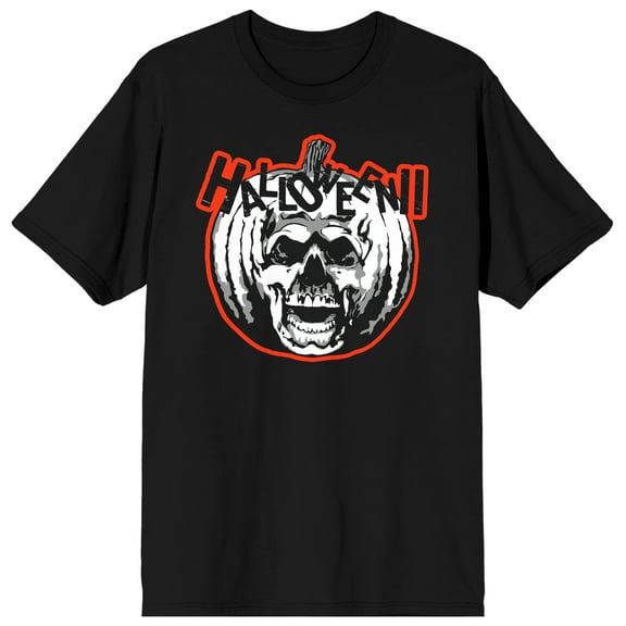 Halloween II Pumpkin skull and Halloween II text on Black Short Sleeve Adult T-Shirt-Small