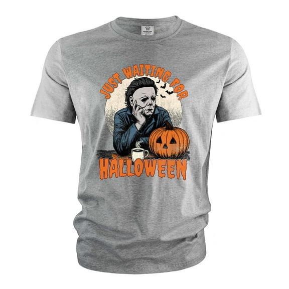 Men's Halloween Mood T-shirt Halloween Serial Killer Shirts Pop Culture T-Shirt Halloween Costume (Large Grey)