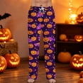 thumbnail image 1 of Men's Halloween Pajama Pants Castle Bat Wide Leg Horror Pajama Pants Spider Web Candy Drawstring Spooky Sleep Pants, XL, 1 of 6
