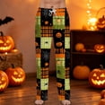 thumbnail image 1 of Men's Halloween Pajama Pants Pumpkin Spider Web Wide Leg Horror Pajama Pants Witch Hat Castle Drawstring Funny Sleep Pants, XL, 1 of 6