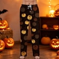 thumbnail image 1 of Men's Halloween Pajama Pants Skeleton Pumpkin Wide Leg Horror Sleep Pants Spider Web Bat Drawstring Spooky Pajama Pants, L, 1 of 6