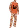 thumbnail image 1 of Men's Halloween Pajama Set Long Sleeve Raglan Soft Cotton Loungewear with Print Top & Full Length Pants for Home Night Orange L, 1 of 6