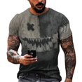 thumbnail image 1 of Men's Halloween Patchwork Skull Graphic T-Shirt Crew Neck Short Sleeve Casual Streetwear Top, 1 of 6