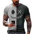 thumbnail image 1 of Men's Halloween Patchwork Skull Graphic T-Shirt Crew Neck Short Sleeve Casual Streetwear Top, 1 of 6