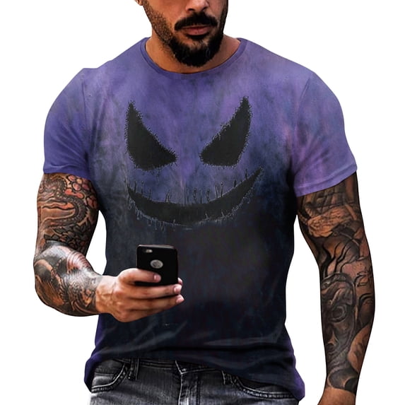 Men's Halloween Patchwork Skull Graphic T-Shirt Crew Neck Short Sleeve Casual Streetwear Top