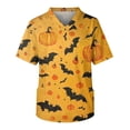 thumbnail image 1 of Men's Halloween Scrub Tops V-Neck Short Sleeve Bat Pattern Print Work Tunic with Chest Pocket and Front Pockets Pullover Medical Uniform Yellow XL, 1 of 4