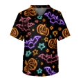 thumbnail image 1 of Men's Halloween Scrub Tops V-Neck Short Sleeve Bat and Star Print Medical Uniform with Chest Pocket and Front Patch Pockets Comfortable Workwear Navy L, 1 of 4