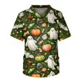 thumbnail image 1 of Men's Halloween Print Scrub Tops Short Sleeve V-Neck Chest & Two Front Pockets Bat Star Pattern Medical Nurse Shirts for Clinic Vet Dental Healthcare Uniform Green B 2XL, 1 of 4