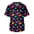 thumbnail image 1 of Men's Halloween Scrub Tops V-Neck Short Sleeve Distressed Splatter Print Medical Work Shirt with Chest Pocket Comfortable Pullover Tunic for Doctor Black M, 1 of 4