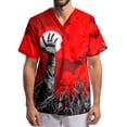 thumbnail image 1 of Men's Halloween Print Scrub Tops Short Sleeve V-Neck Chest Pocket Dark Shadow Halloween Graphic Medical Work Tunic Shirts for Male Care Nurses Vermilion B S, 1 of 5