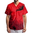 thumbnail image 1 of Men's Halloween Print Scrub Tops Short Sleeve V-Neck Chest Pocket Dark Shadow Halloween Graphic Medical Work Tunic Shirts for Male Care Nurses Red B L, 1 of 5