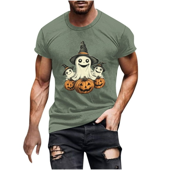 Men's Halloween Shirt Crewneck Halloween Silhouette Patterns Short Sleeve T-Shirt Funny Pumpkins House Top