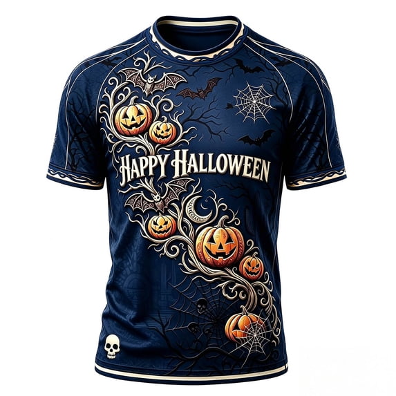 Men's Halloween Shirts Pumpkin Spooky Ghost Print Short Sleeve Tops Lightweight Crewneck Muscle T-Shirt Fall Halloween Costumes,Navy,2XL