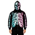 thumbnail image 1 of Men's Halloween Skeleton Full Zip Hoodie Bone Print Drawstring Sweatshirt Party Top, 1 of 4